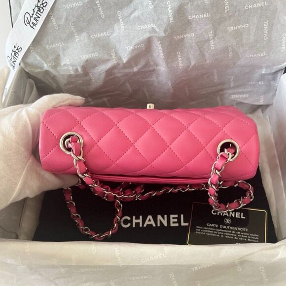 100% Authentic CHANEL Mini Rectangular in Pink Lambskin SHW - Picture 5 of 13